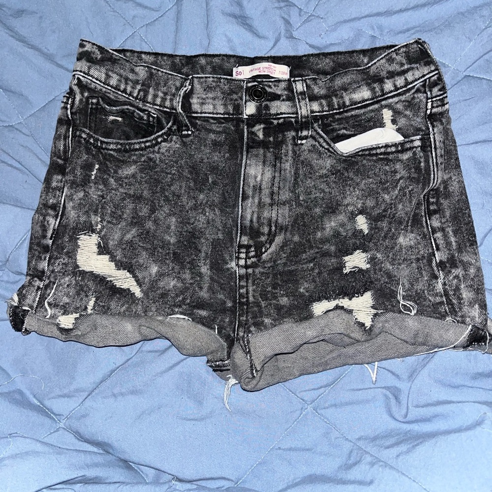 Distressed Black Denim Shorts